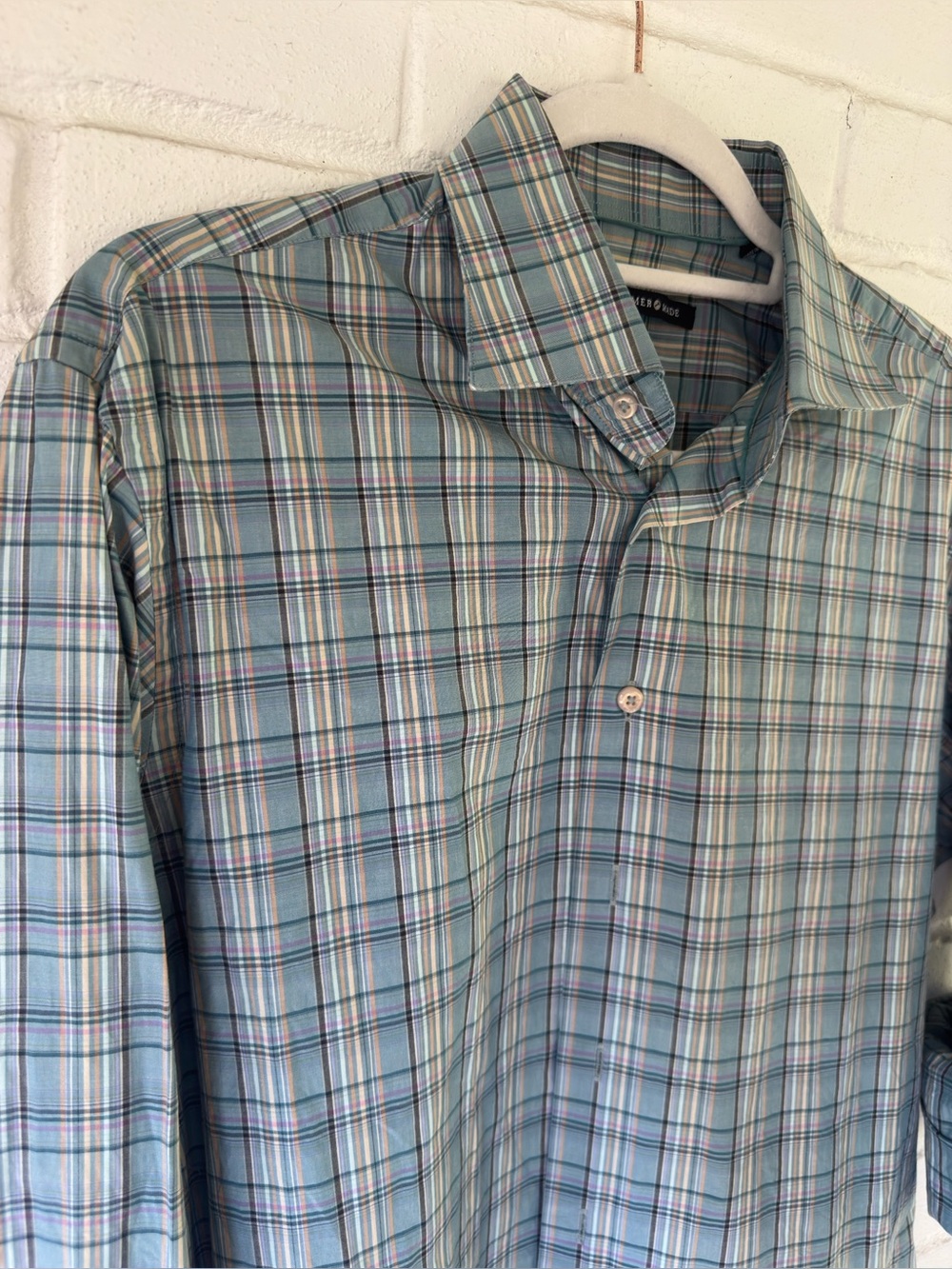 HAMMER MADE Blue Plaid Long-Sleeve Button-Up Dress Shirt - Mens LARGE 41/16